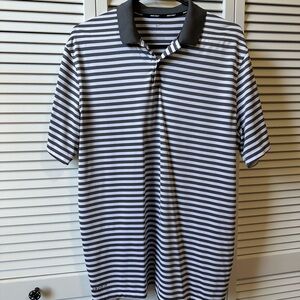 Nike Men's Dri-Fit Polo Shirt - Black and White Horizontal Stripes